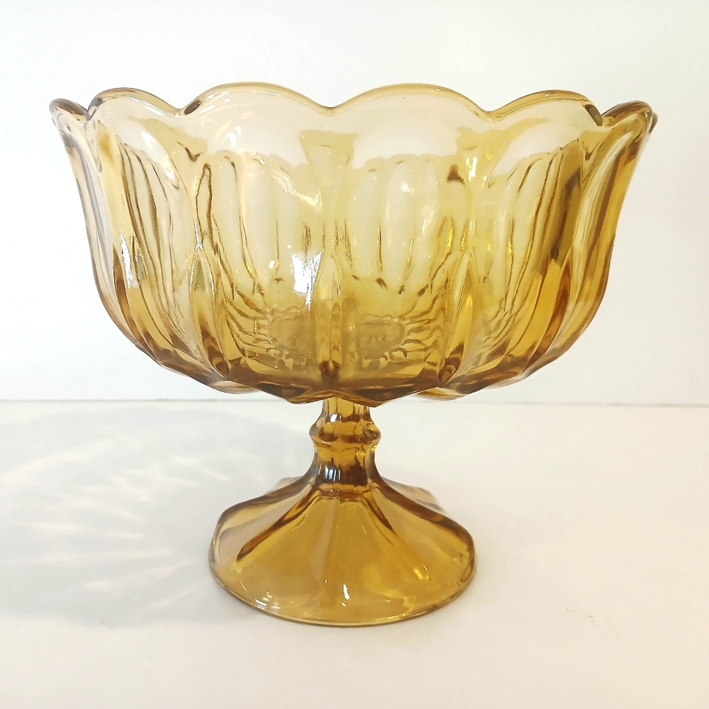Vintage Amber Glass Pedestal Bowl